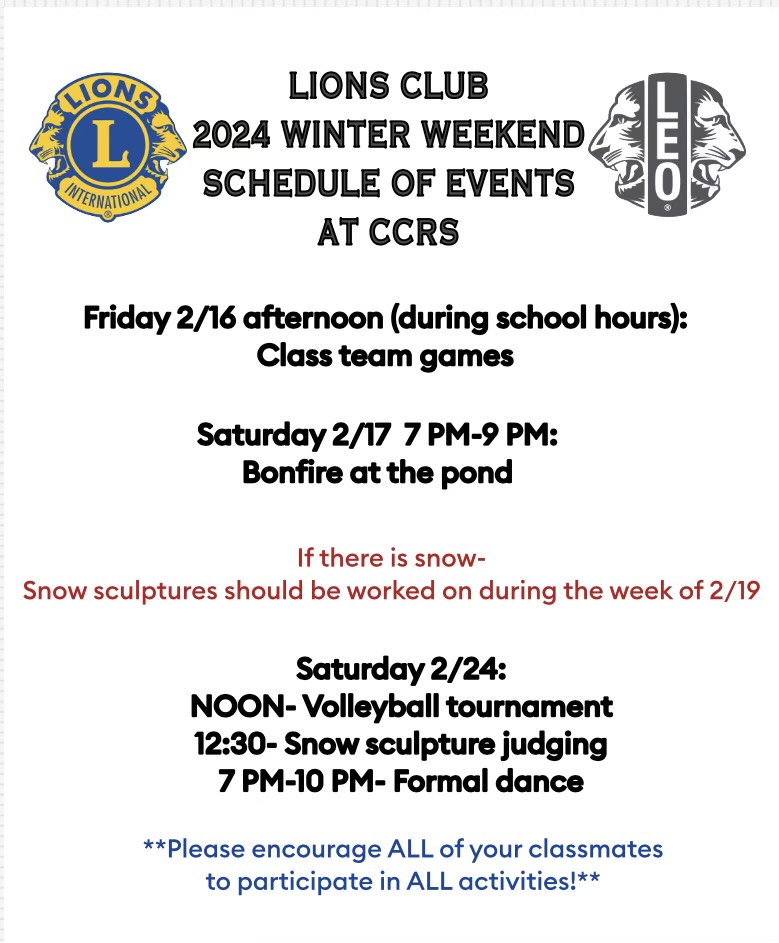 2024 Winter Weekend Schedule – Chazy Central Rural School